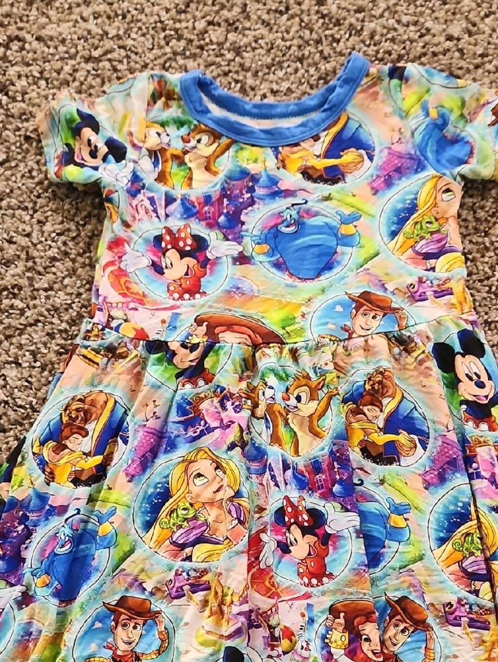 Luxe Rainbow Disney Character Short-Sleeve Dress - Blue Trim